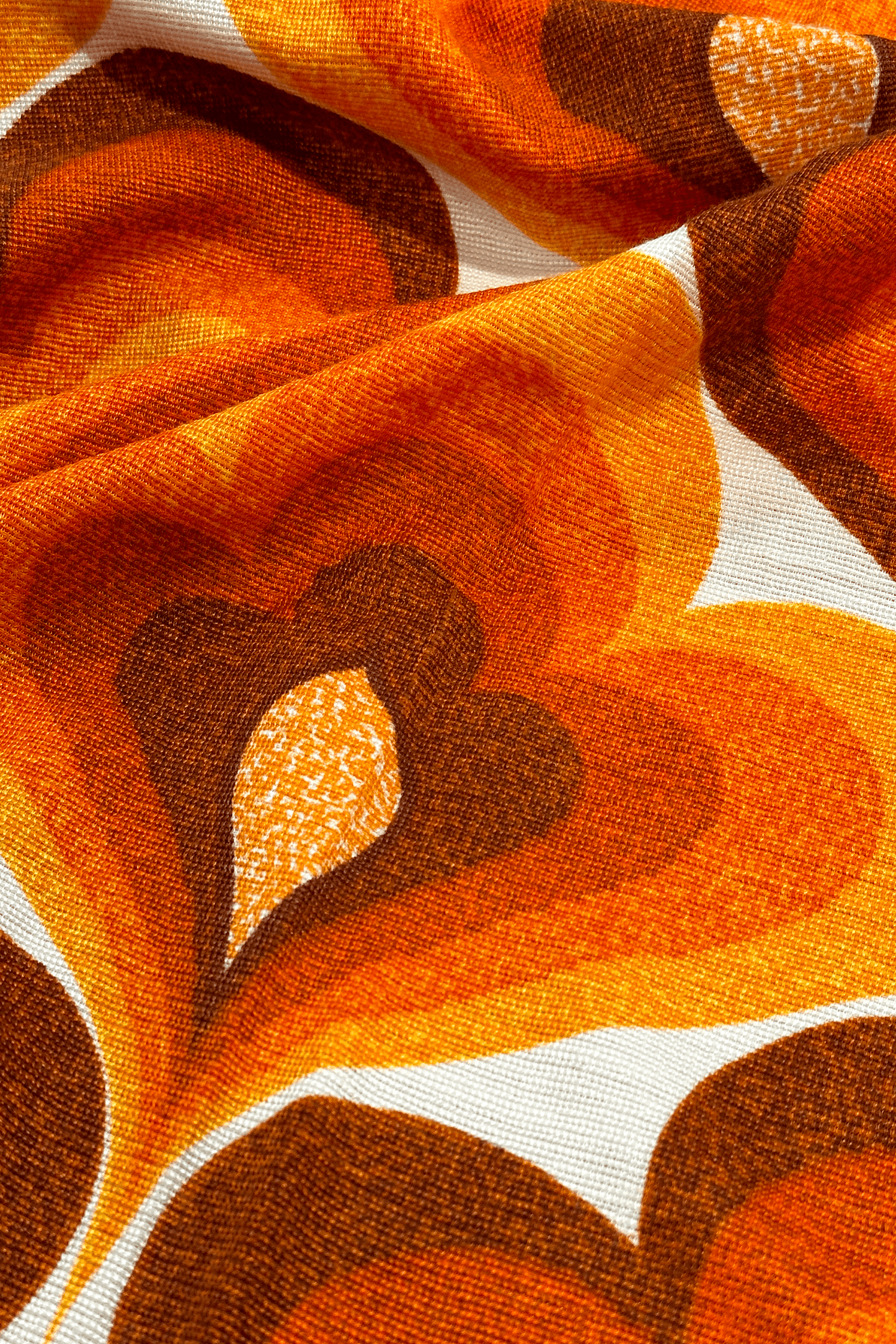 70s Love - Archie Rocket floor lamp with a vibrant orange and red heart-patterned shade made with authentic vintage fabric