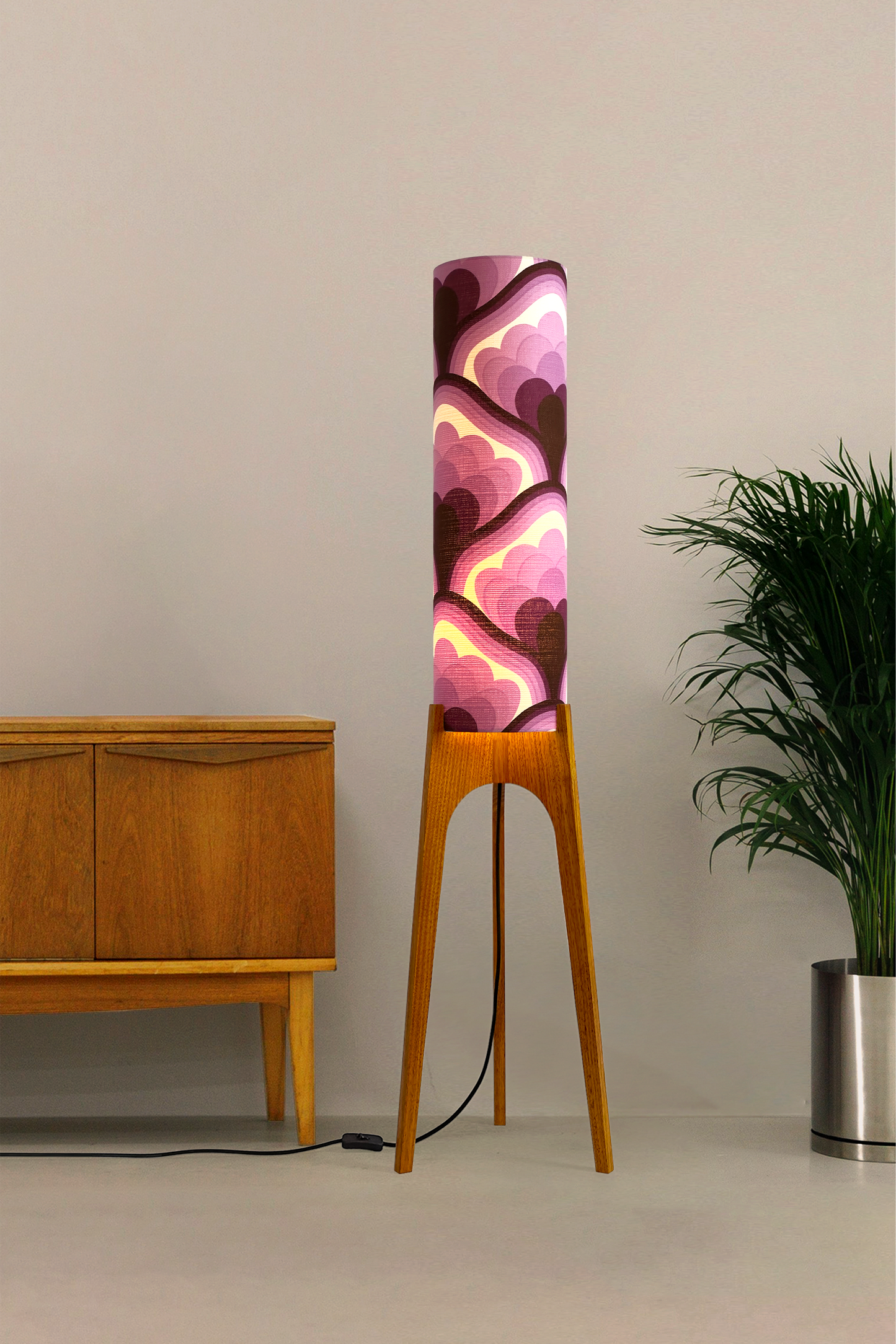 Viola - Vintage Fabric | Archie Rocket Floor Lamp - Mid - Century Modern inspired handmade Floor Lamp by Retro Duo.