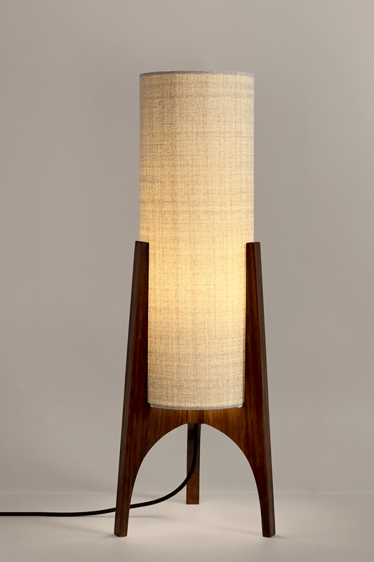 Archie Rocket Table lamp with wooden base and recycled fabric shade in Beige palette