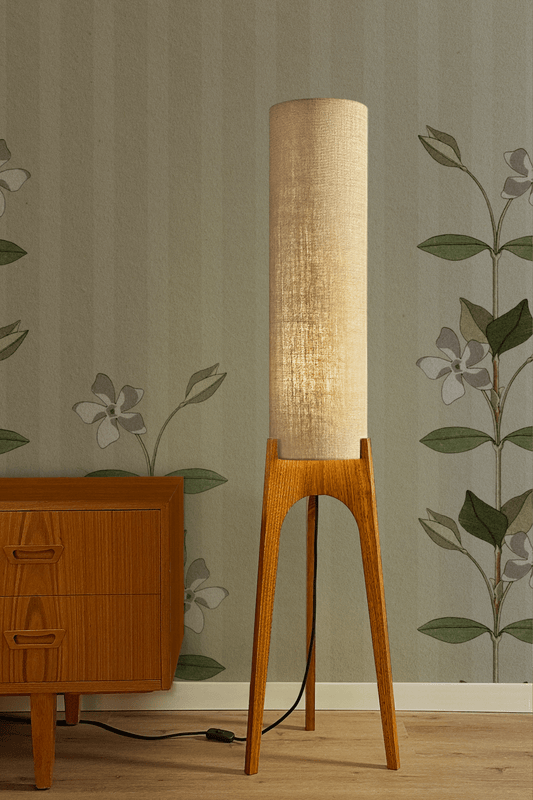 Birch - Premium Linen | Archie Rocket Floor Lamp - Mid - Century Modern inspired handmade Floor Lamp by Retro Duo.