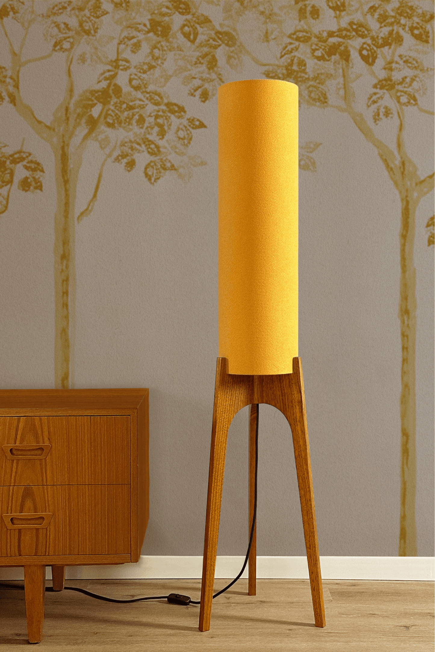 Canary - Recycled Fabric | Archie Rocket Floor Lamp - Mid - Century Modern inspired handmade Floor Lamp by Retro Duo.