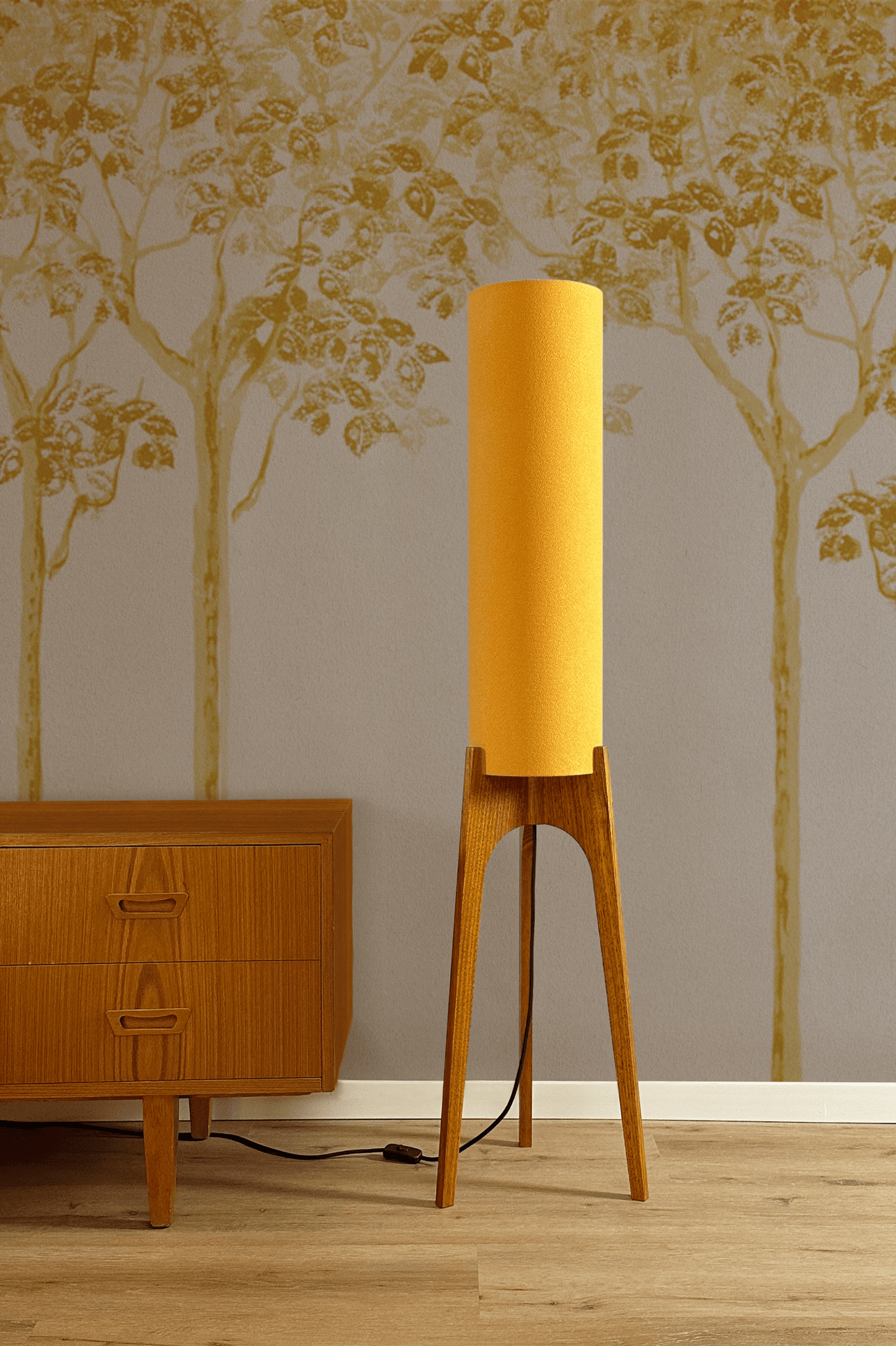 Canary - Recycled Fabric | Archie Rocket Floor Lamp - Mid - Century Modern inspired handmade Floor Lamp by Retro Duo.