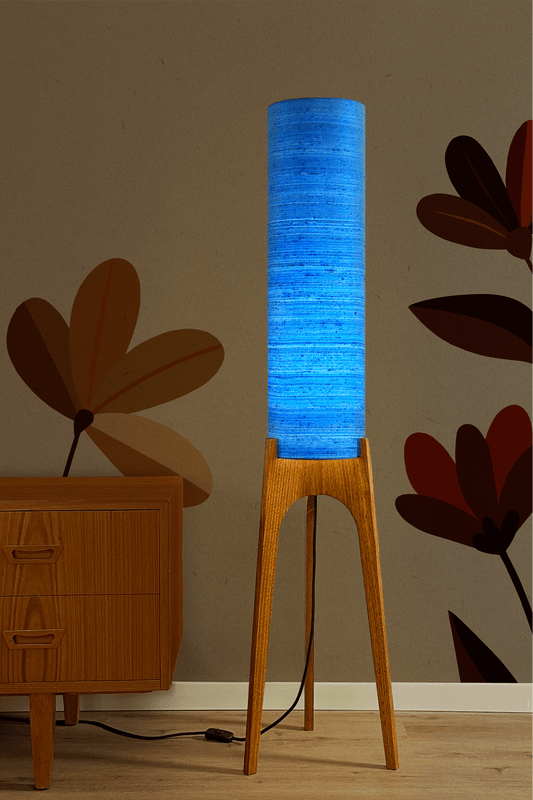 Classic Blue - Vintage Raw Silk | Archie Rocket Floor Lamp - Mid - Century Modern inspired handmade Floor Lamp by Retro Duo.