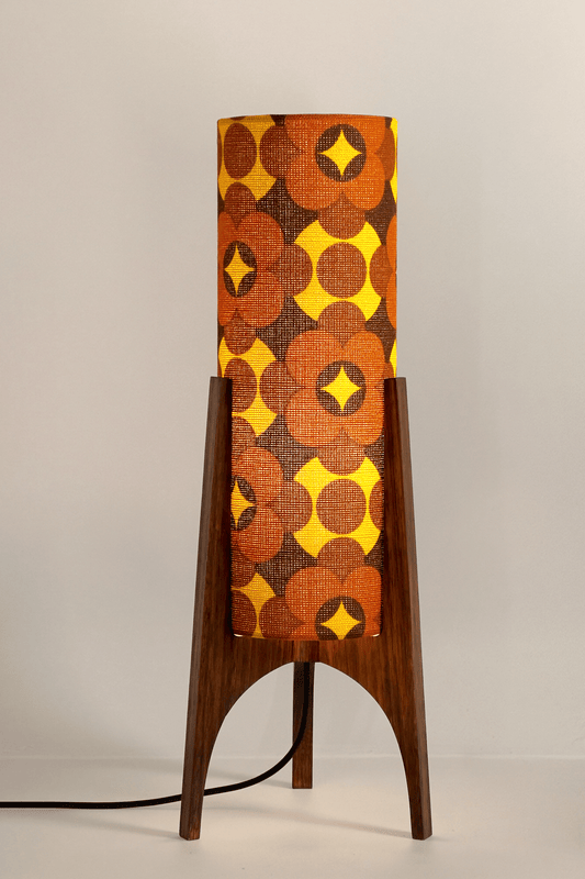 Coco - Archie Rocket Table lamp with a vintage geometric patterned fabric shade on a wooden base