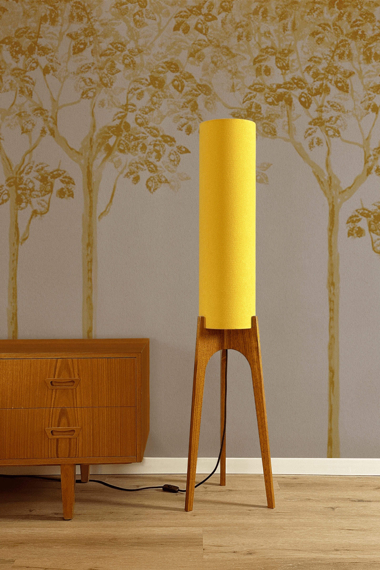Lemon - Recycled Fabric | Archie Rocket Floor Lamp - Mid - Century Modern inspired handmade Floor Lamp by Retro Duo.
