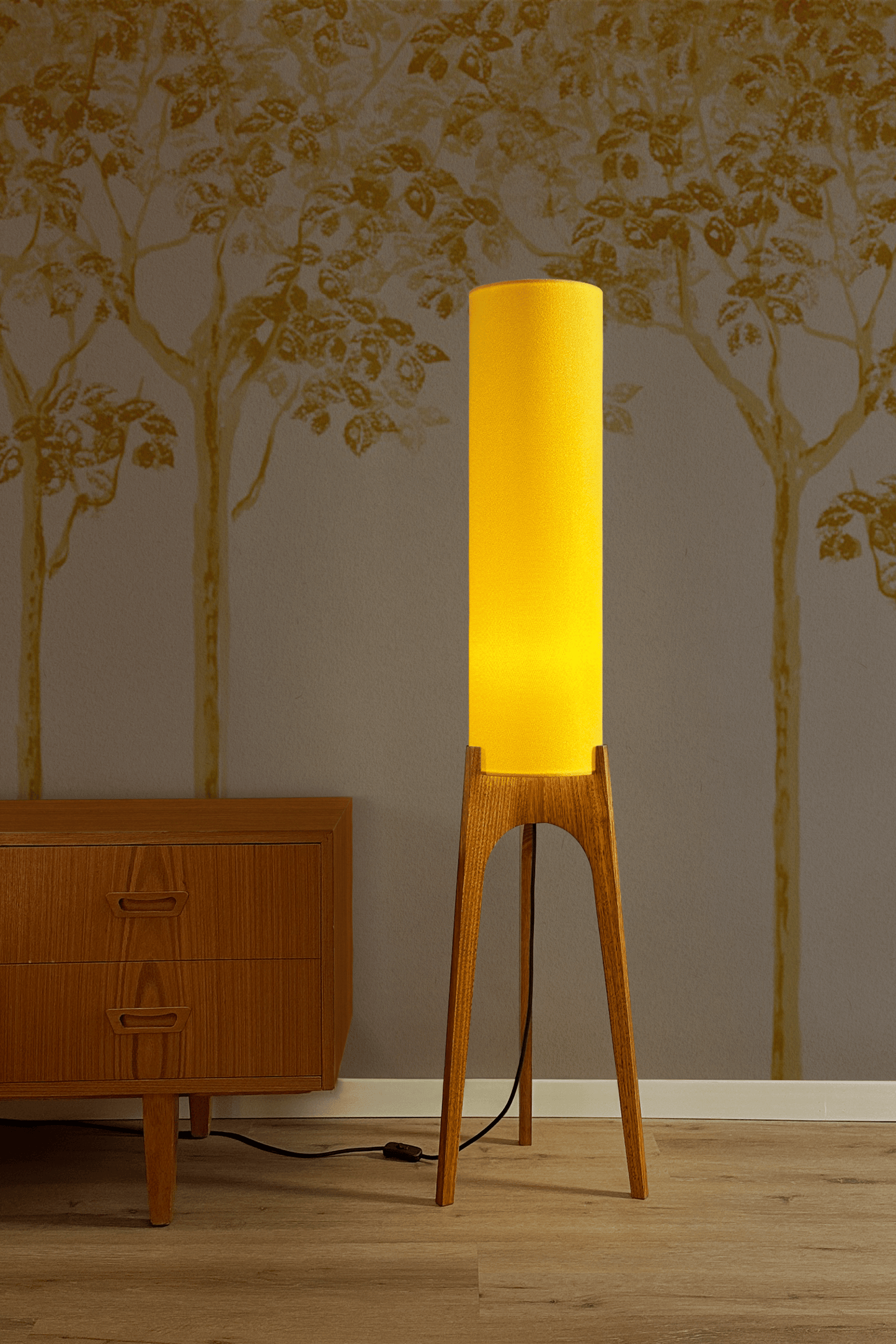 Lemon - Recycled Fabric | Archie Rocket Floor Lamp - Mid - Century Modern inspired handmade Floor Lamp by Retro Duo.