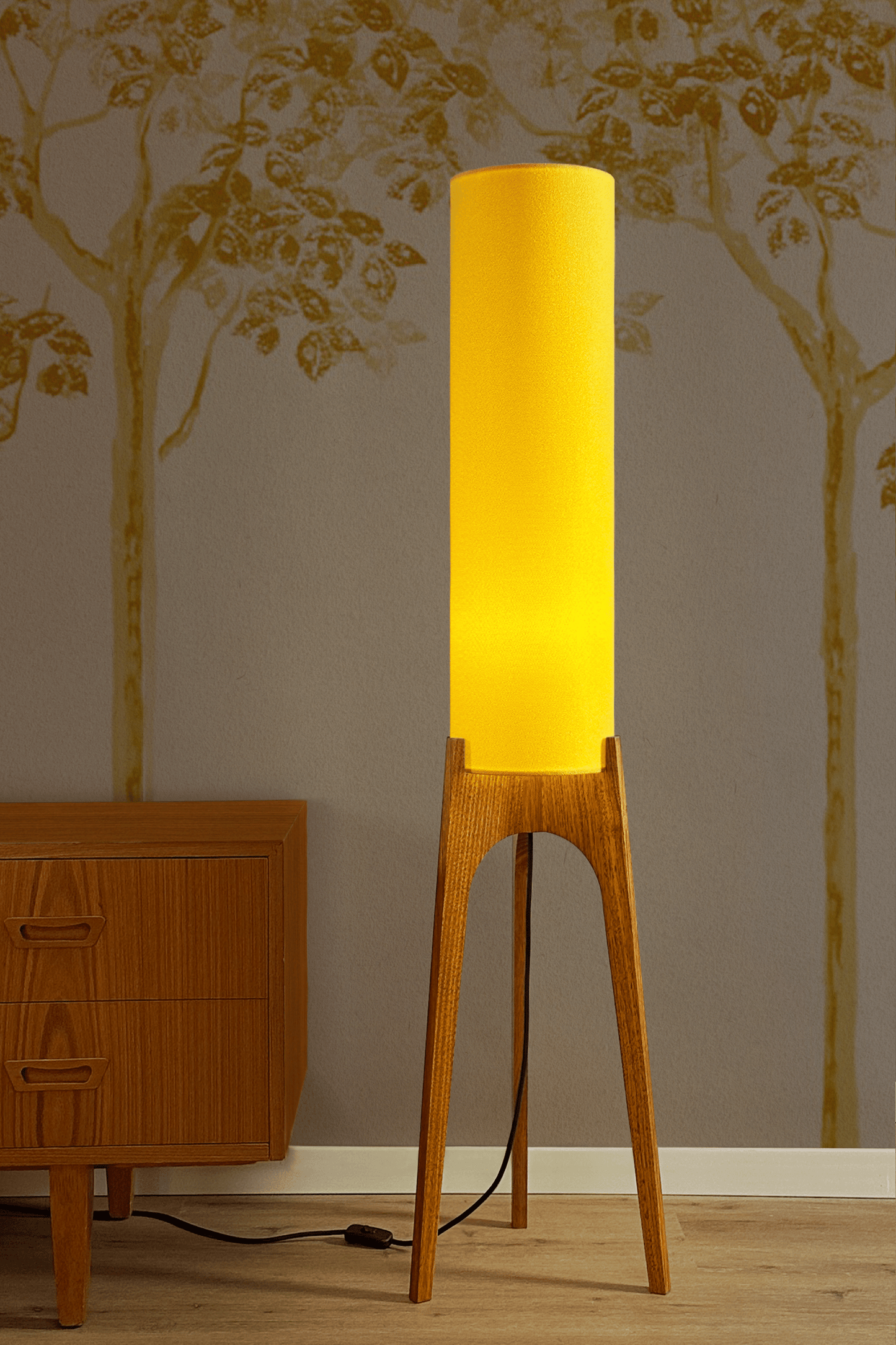 Lemon - Recycled Fabric | Archie Rocket Floor Lamp - Mid - Century Modern inspired handmade Floor Lamp by Retro Duo.