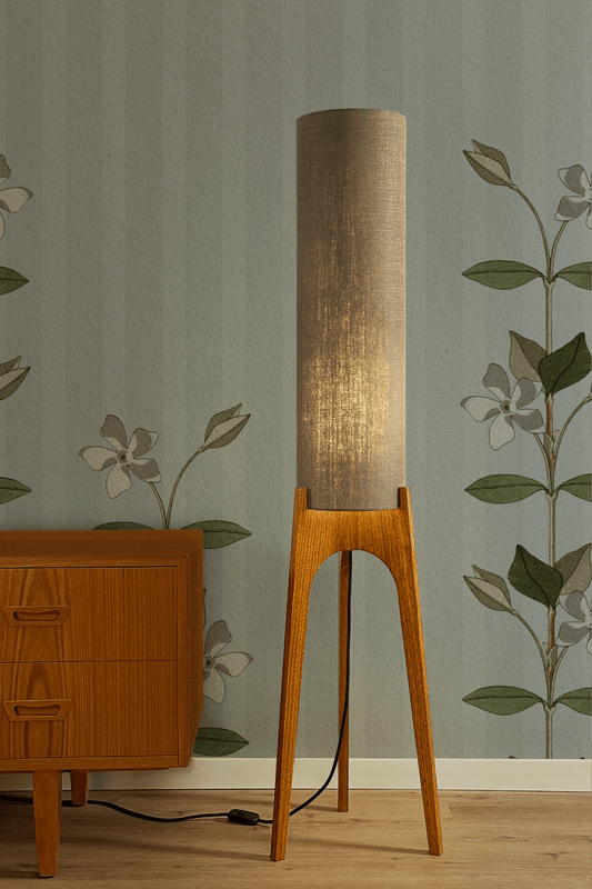 Mocha - Premium Linen | Archie Rocket Floor Lamp - Mid - Century Modern inspired handmade Floor Lamp by Retro Duo.