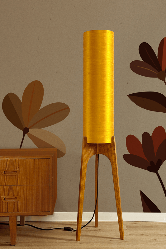 Saffron Yellow - Premium Raw Silk | Archie Rocket Floor Lamp - Mid Century Modern inspired handmade Floor Lamp by Retro Duo.