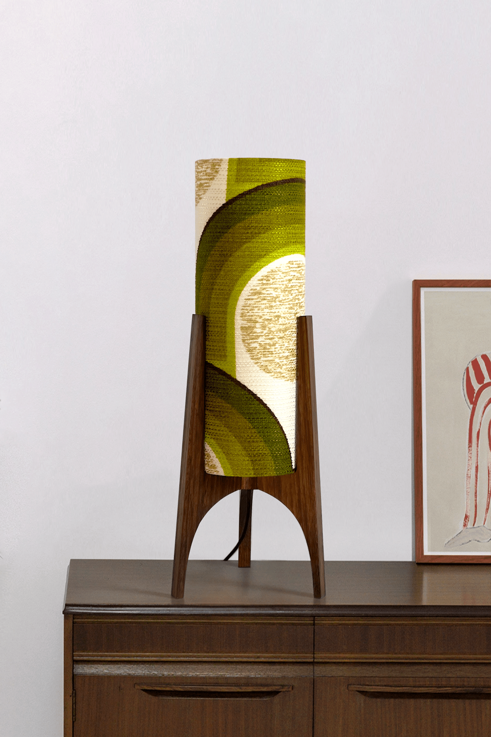 Asher - Archie Rocket Table lamp with a handmade lampshade from vintage geometric patterned and wooden base