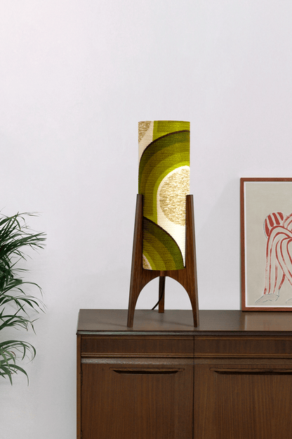 Asher - Archie Rocket Table lamp with a handmade lampshade from vintage geometric patterned and wooden base