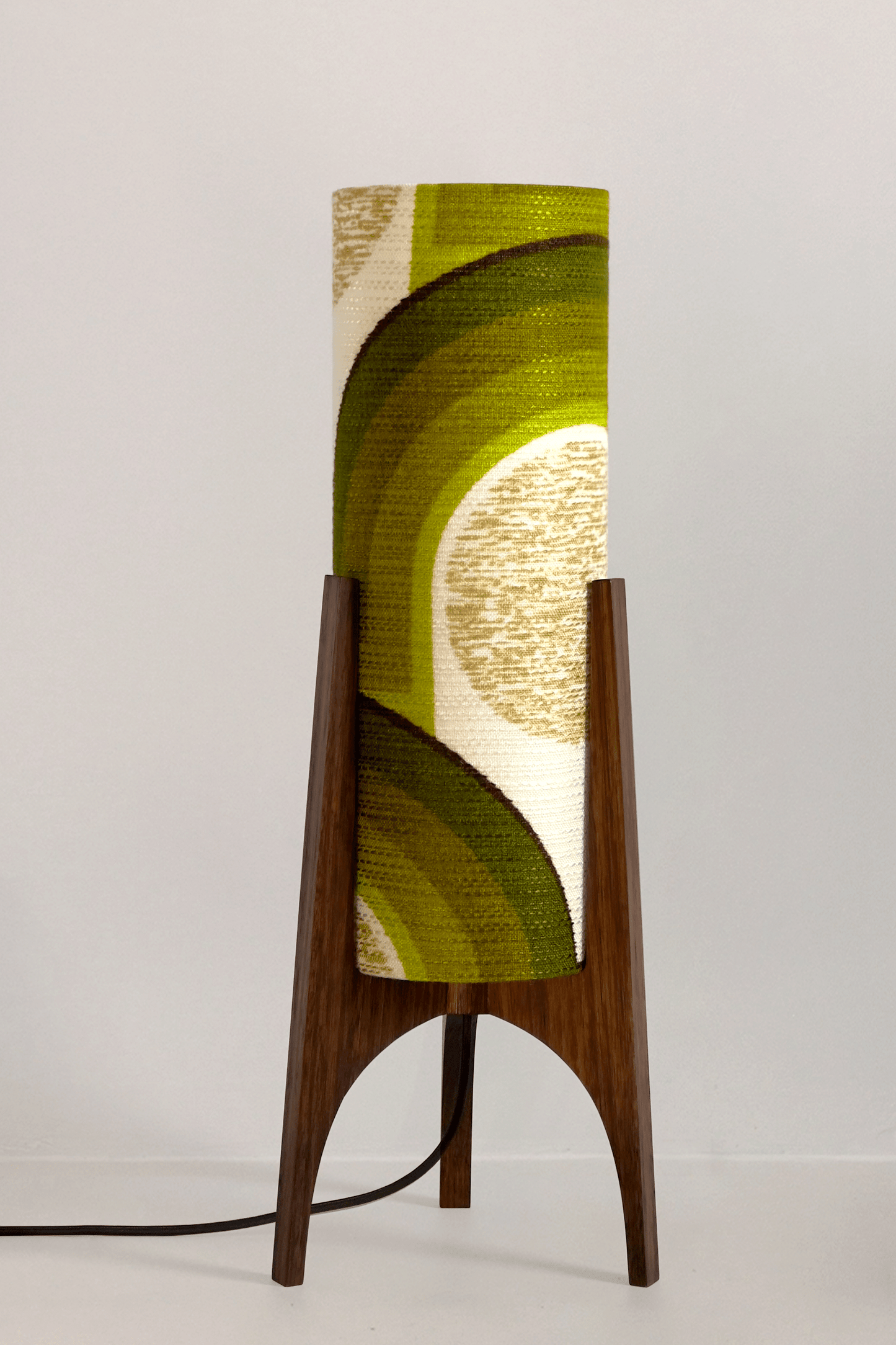 Asher - Archie Rocket Table lamp with a handmade lampshade from vintage geometric patterned and wooden base