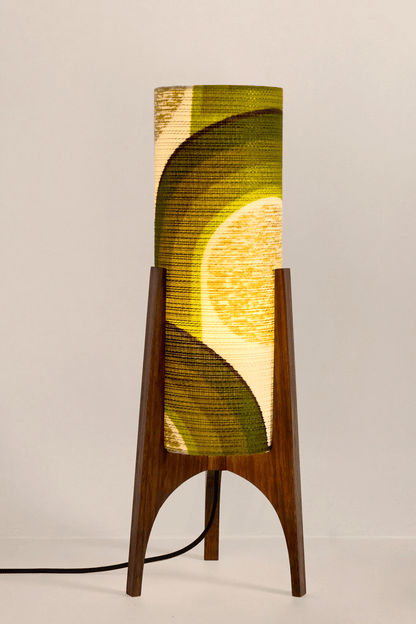 Asher - Archie Rocket Table lamp with a handmade lampshade from vintage geometric patterned and wooden base