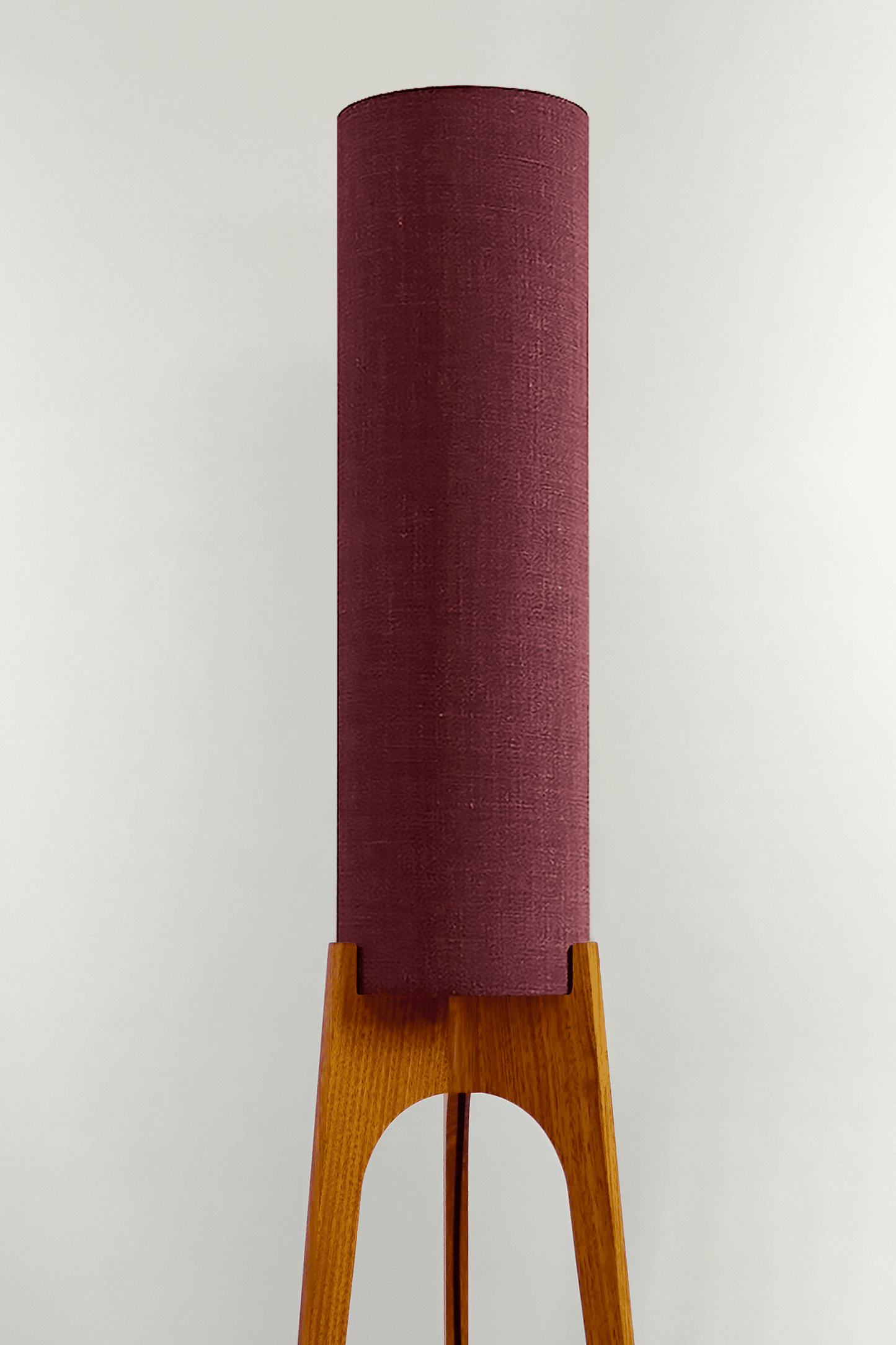 Berry - Archie Rocket Floor Lamp with a purple cylindrical shade made in premium fabric and a wooden lamp base made with hardwood