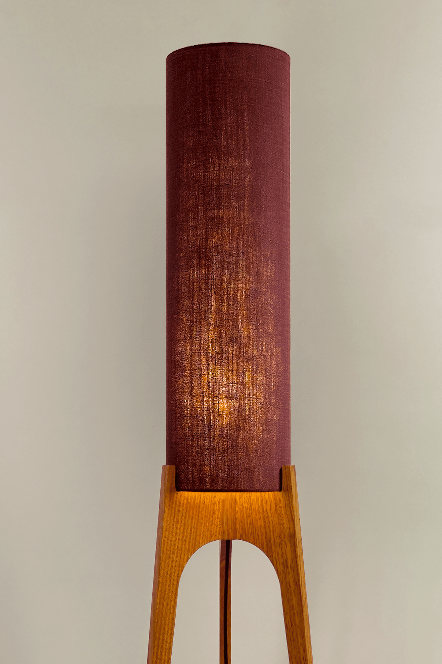 Berry - Archie Rocket Floor Lamp with a purple cylindrical shade made in premium fabric and a wooden lamp base made with hardwood