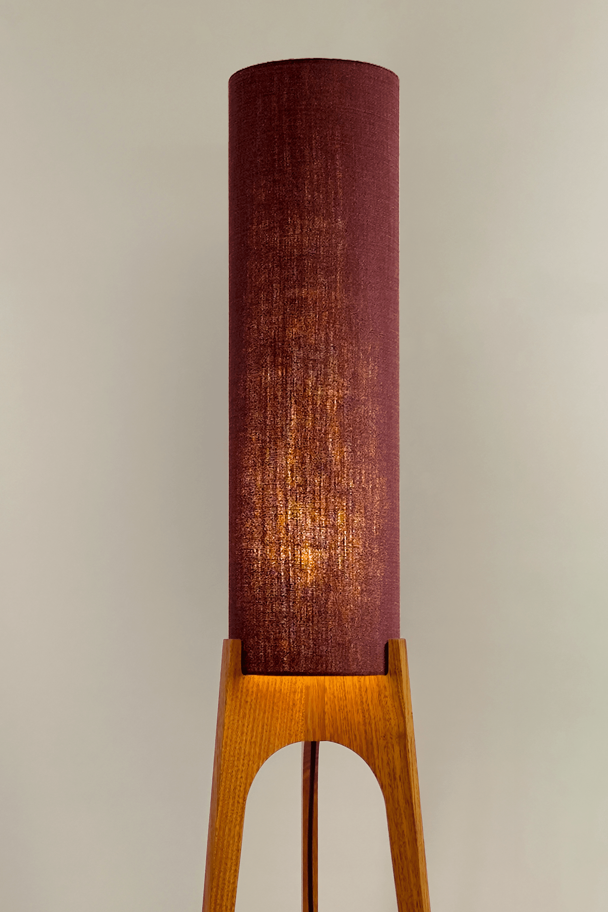 Berry - Archie Rocket Floor Lamp with a purple cylindrical shade made in premium fabric and a wooden lamp base made with hardwood