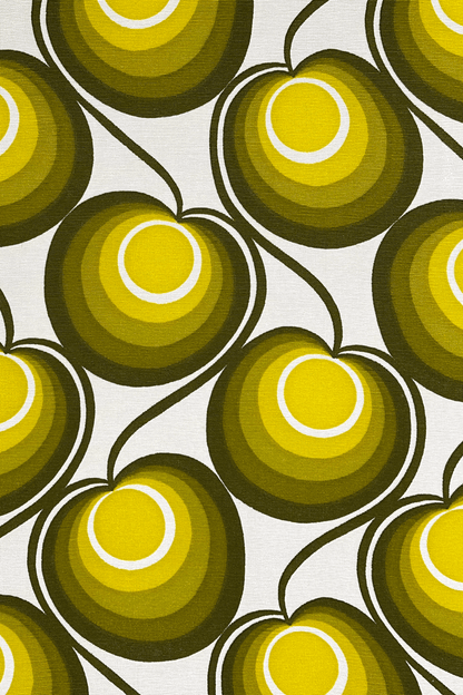 Pattern of green and yellow circles on a white background