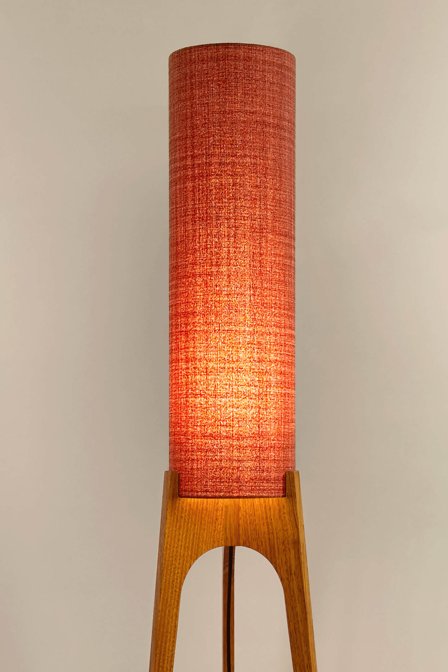 Chili - Tall Archie Rocket floor lamp with red cylindrical shade and wooden base