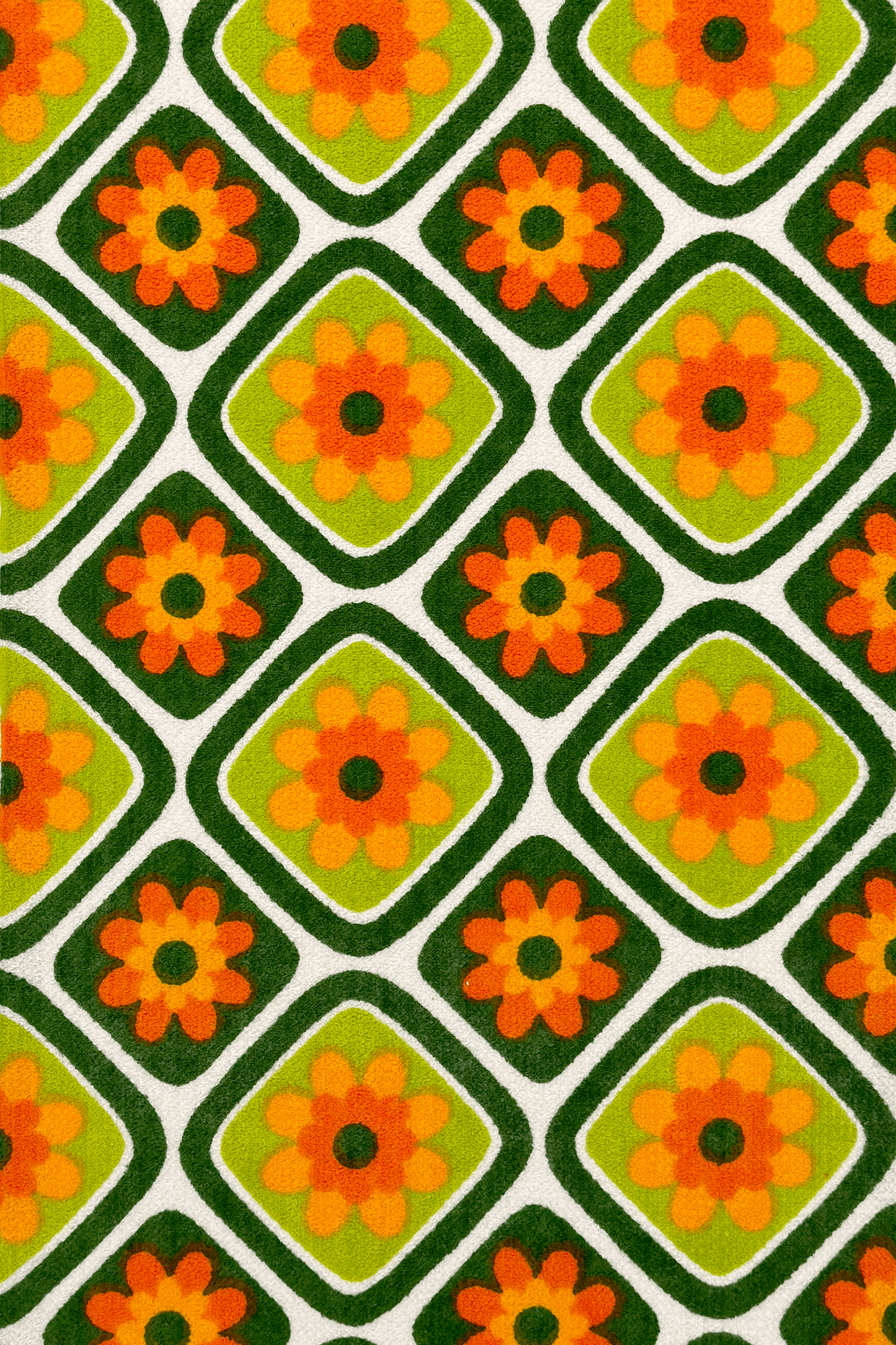 Pattern of orange flowers on a green background