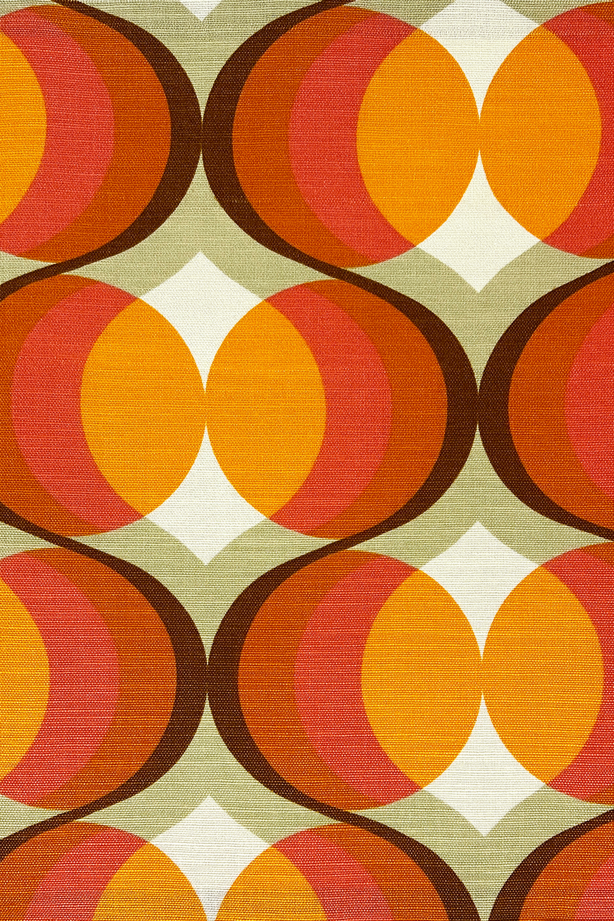 Gigi - 70's Geometric circle patterns in sun-kissed orange, warm pink and chocolate brown