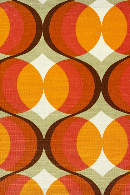 Gigi - 70's Geometric circle patterns in sun-kissed orange, warm pink and chocolate brown