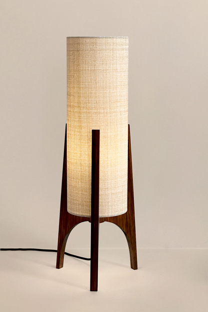 Archie Rocket Table lamp with wooden base and recycled fabric shade in Beige palette