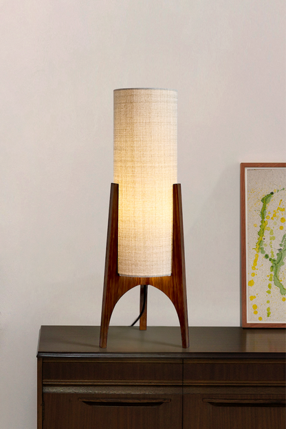 Archie Rocket Table lamp with wooden base and recycled fabric shade in Beige palette
