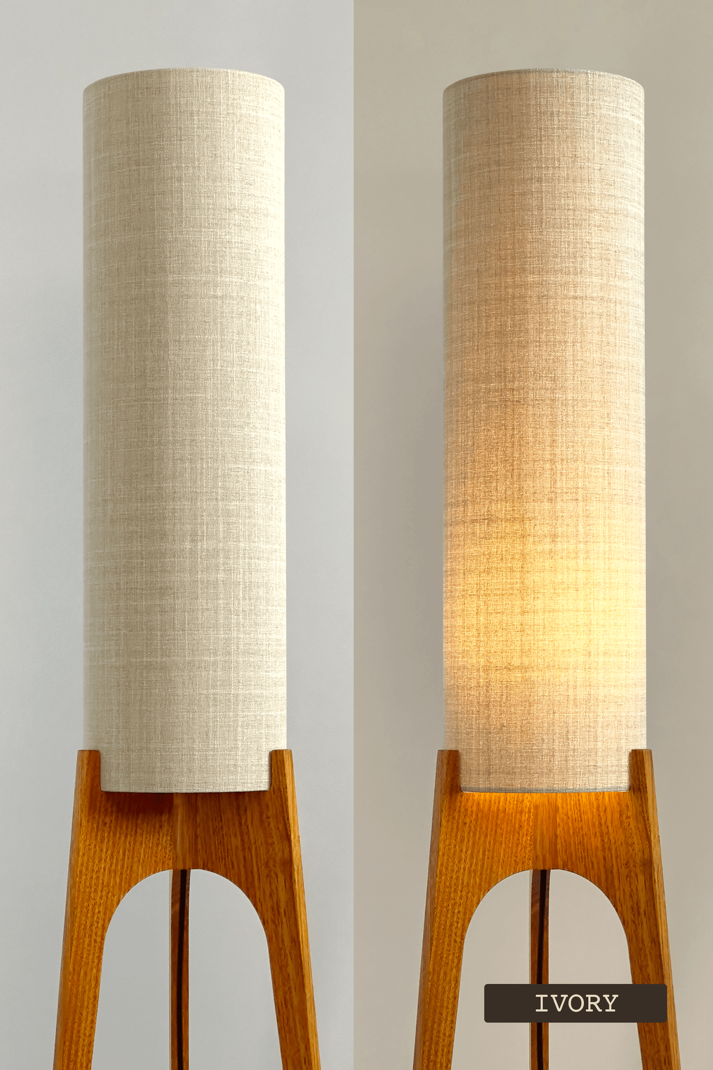 Two floor lamps with beige cylindrical shades on a plain background - Shade Colour: Ivory
