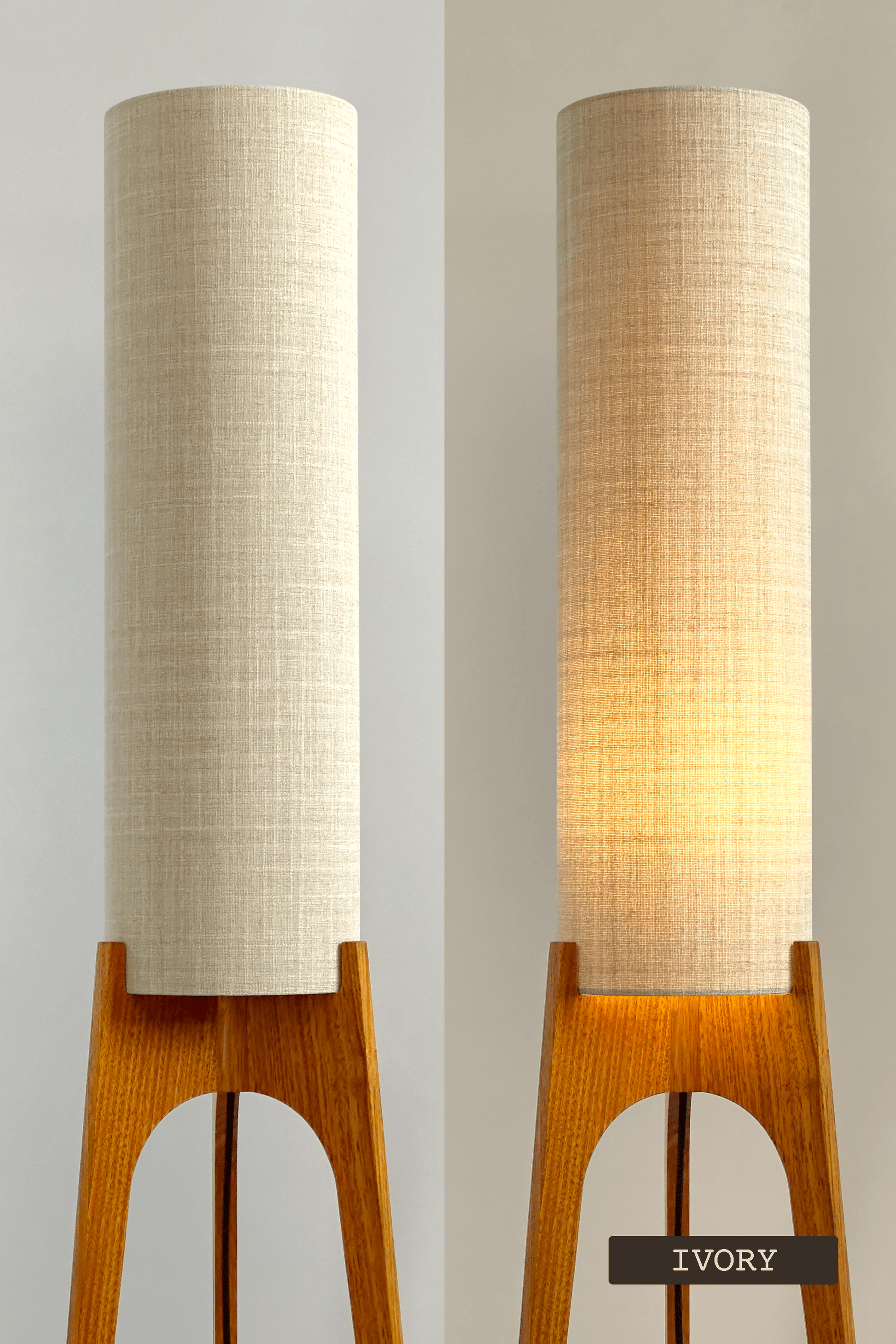 Two floor lamps with beige cylindrical shades on a plain background - Shade Colour: Ivory