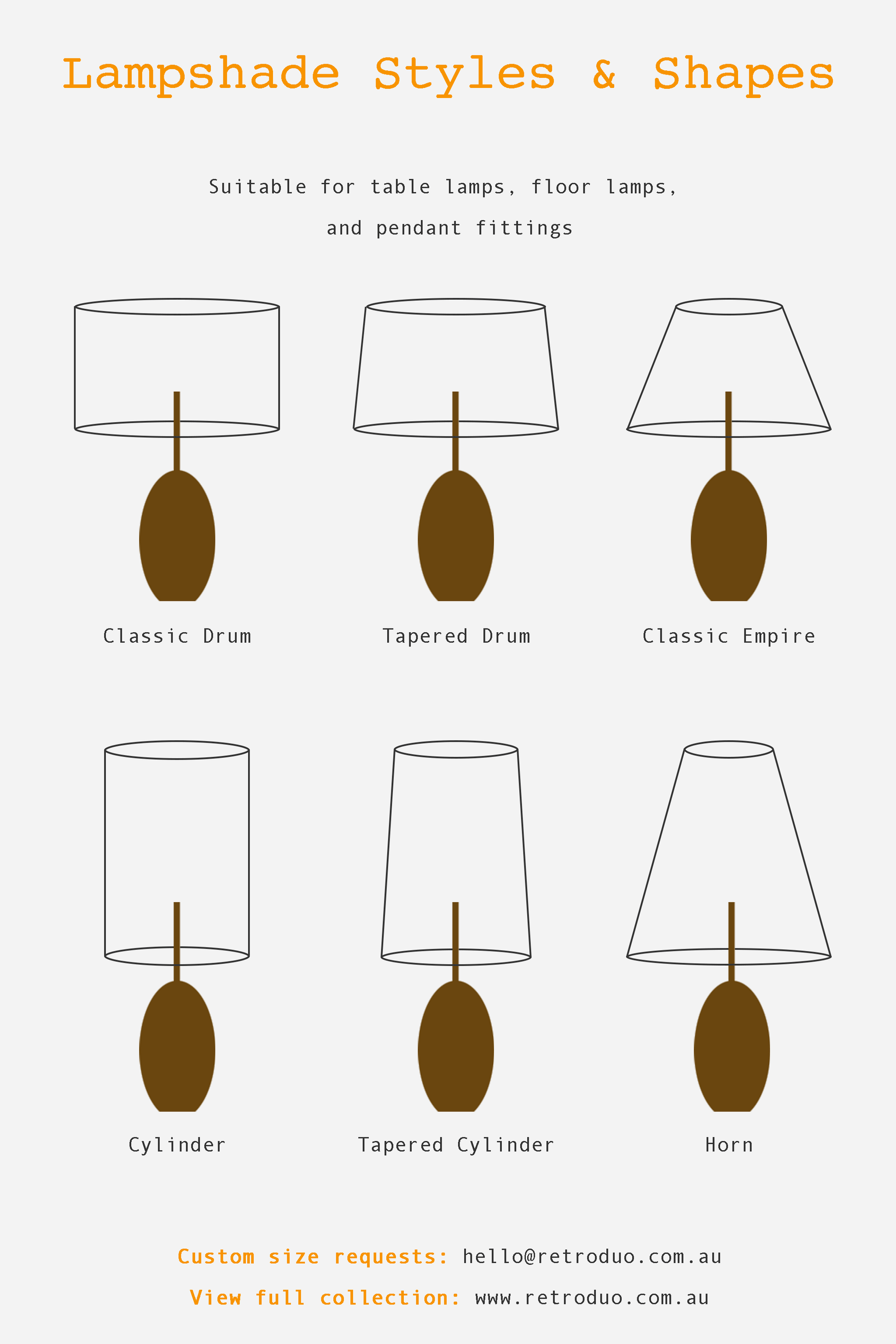 Diagram of different lampshade styles and shapes suitable for various lamps.