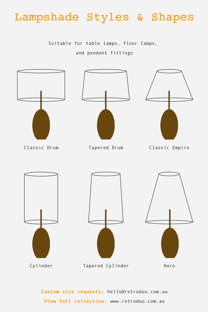 Diagram of different lampshade styles and shapes suitable for various lamps.