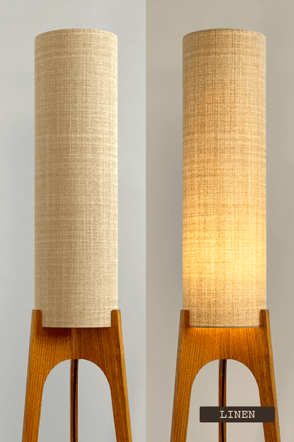 Two floor lamps with beige cylindrical shades on a plain background - Shade Colour: Linen