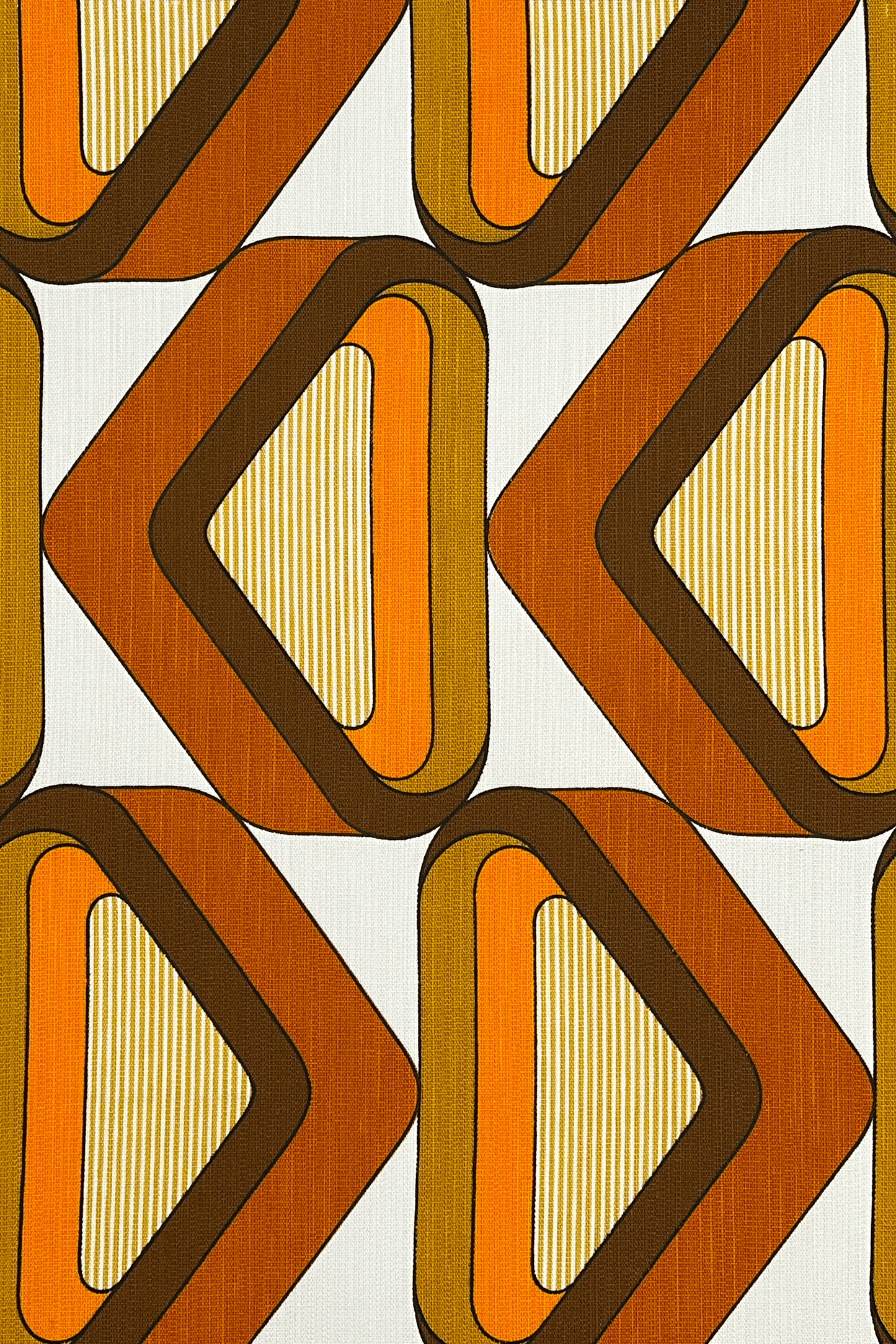 Geometric pattern with diamond shapes in brown, orange, and beige on a white background