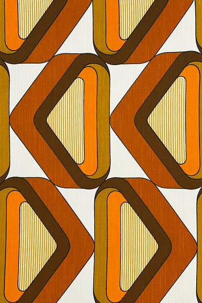 Geometric pattern with diamond shapes in brown, orange, and beige on a white background