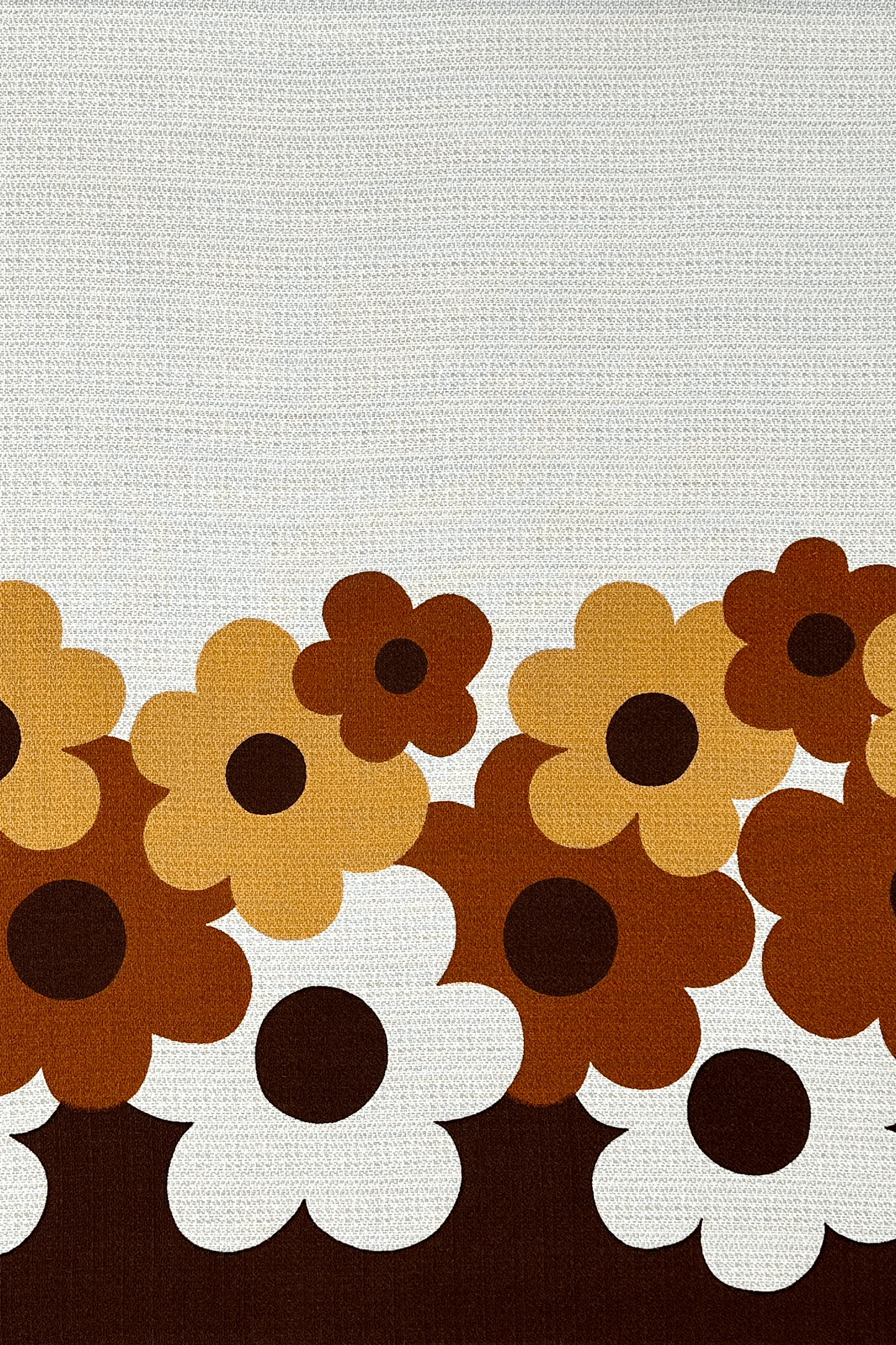 Pattern of brown, orange, and white flowers on a textured vintage fabric background