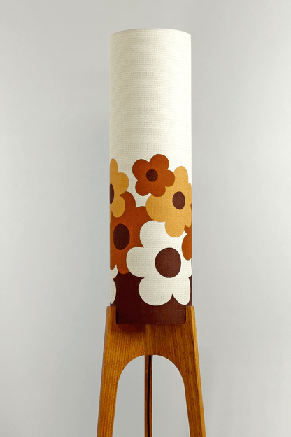 Handmade Rocket Floor Lamp with a floral design lampshade made with vintage fabric on a neutral background