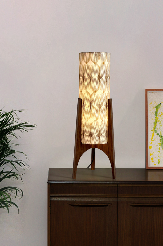 Noa - Vintage Fabric | Archie Rocket Table Lamp - with light on