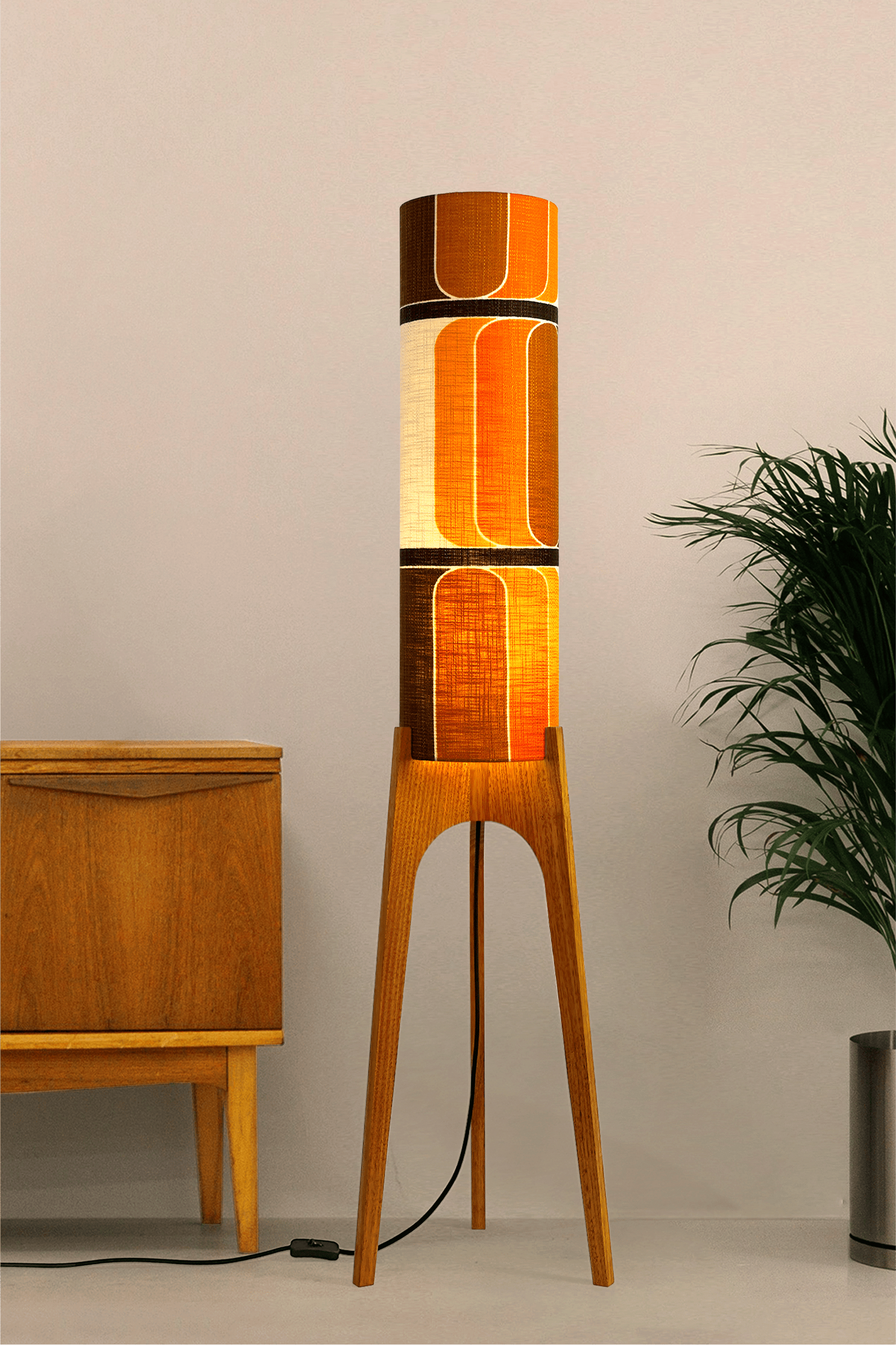 Roma - Vintage Fabric | Archie Rocket Floor Lamp - Mid - Century Modern inspired handmade Floor Lamp by Retro Duo.