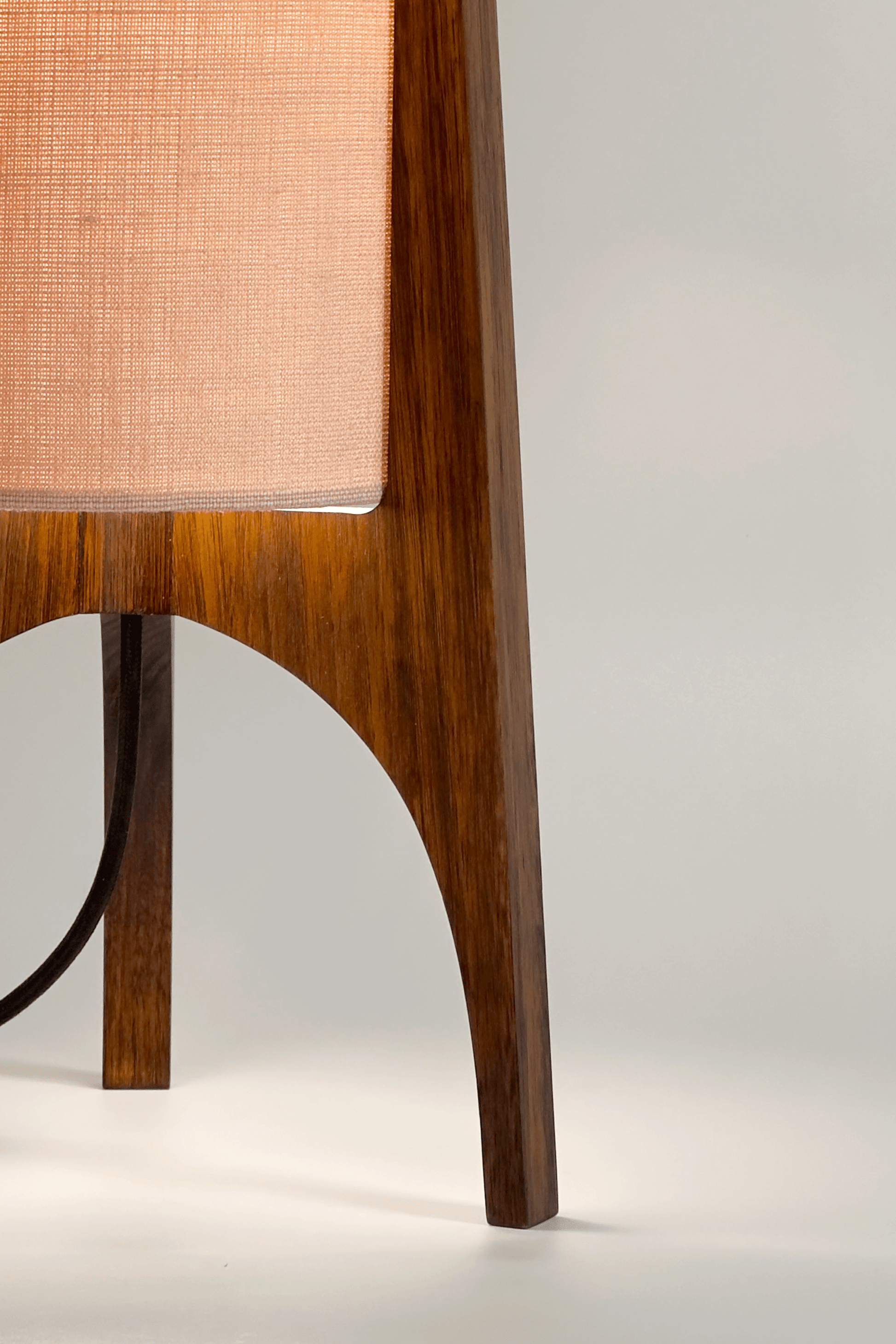 Close Up Archie Rocket Table lamp with handmade wooden base and handmade fabric shade in Premium Linen with gentle colour shade options