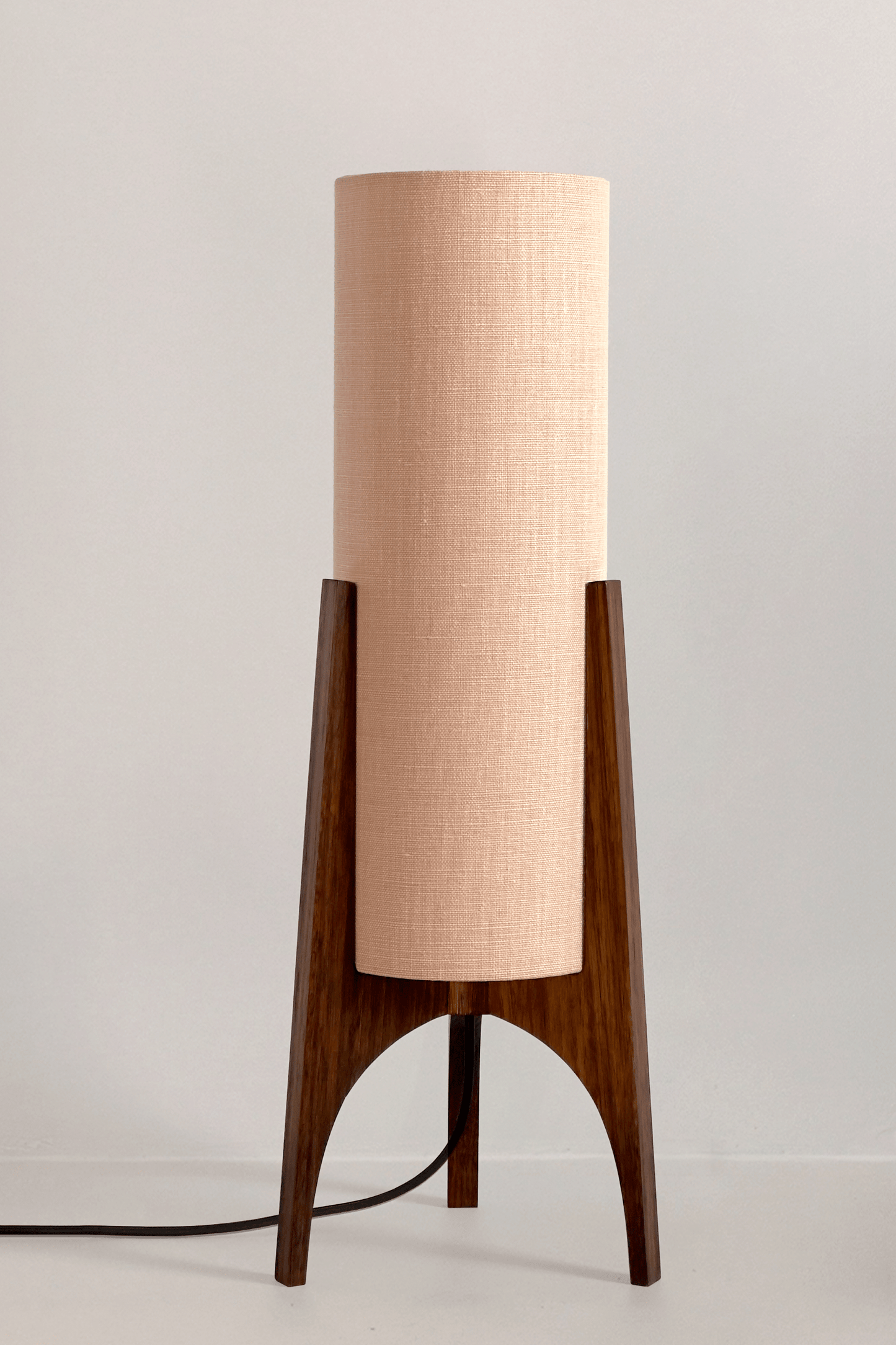Archie Rocket Table lamp with handmade wooden base and handmade fabric shade in Premium Linen with gentle colour shade options