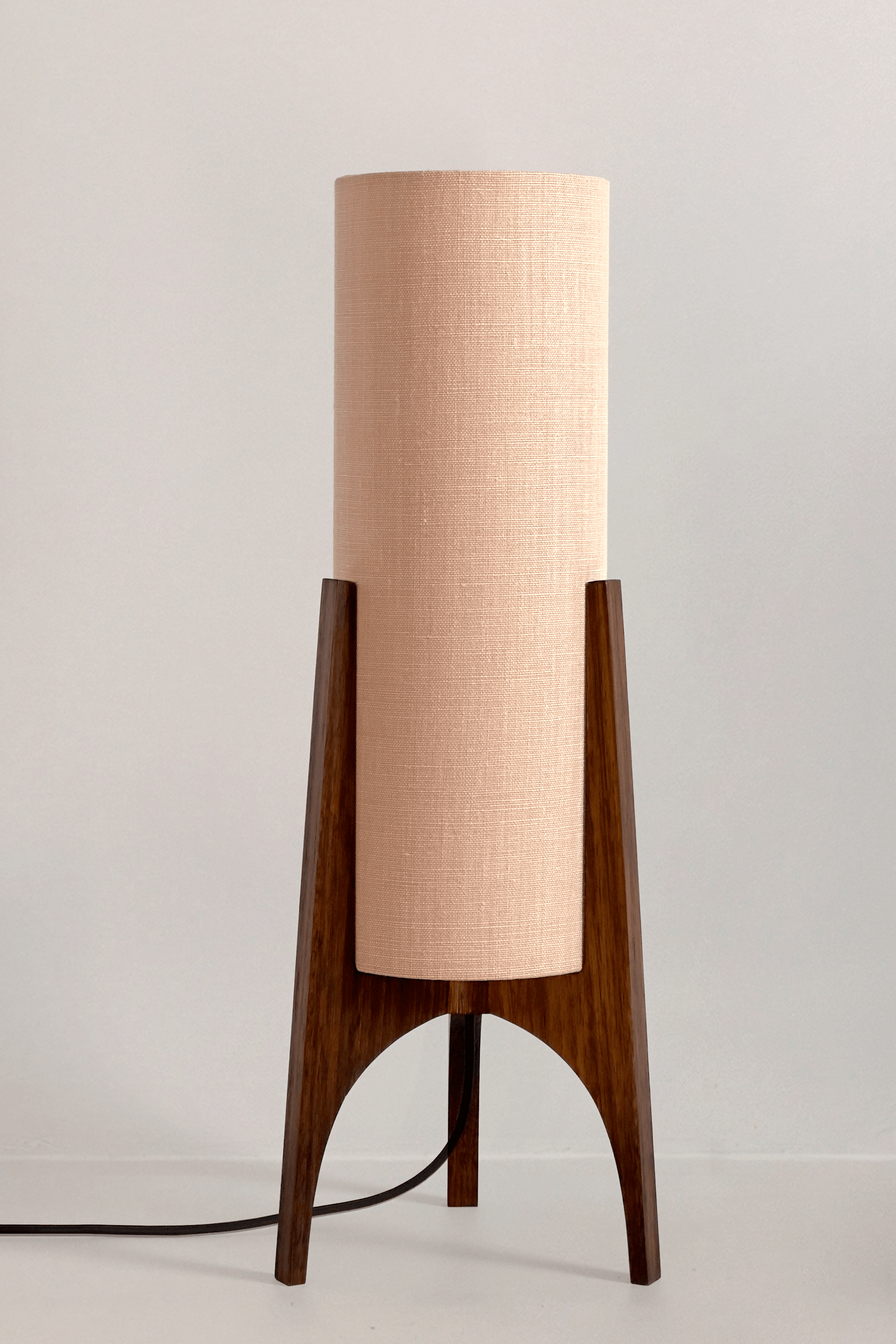 Archie Rocket Table lamp with handmade wooden base and handmade fabric shade in Premium Linen with gentle colour shade options