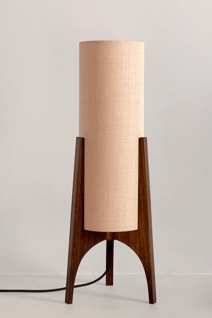 Archie Rocket Table lamp with handmade wooden base and handmade fabric shade in Premium Linen with gentle colour shade options