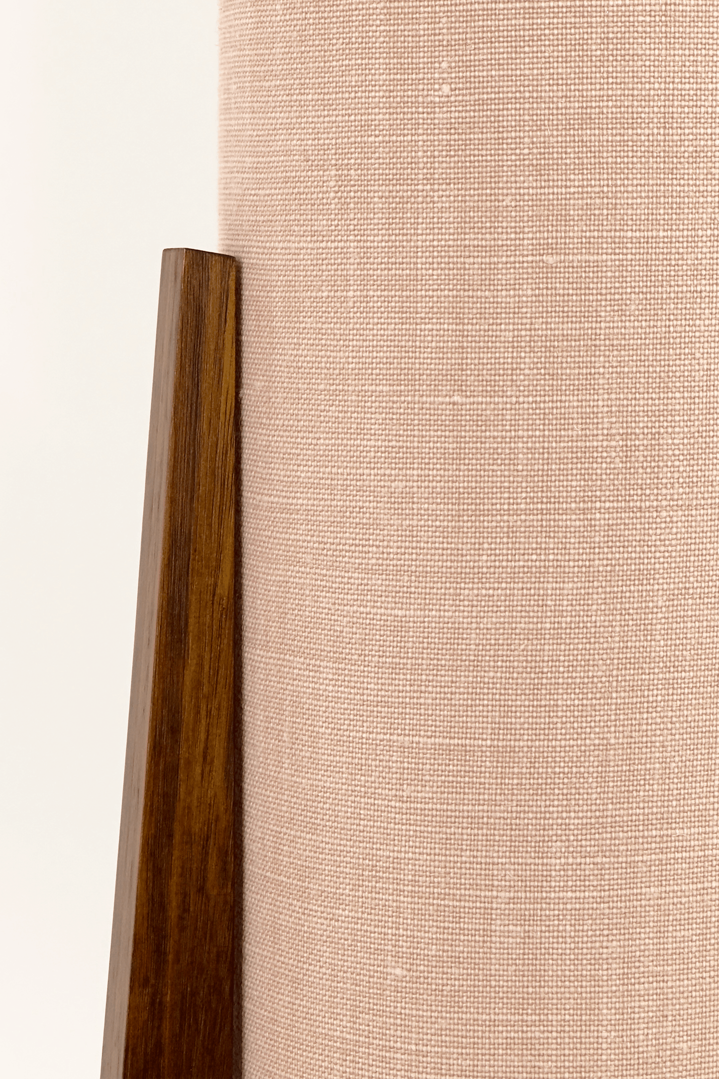 Close Up Archie Rocket Table lamp with handmade wooden base and handmade fabric shade in Premium Linen with gentle colour shade options