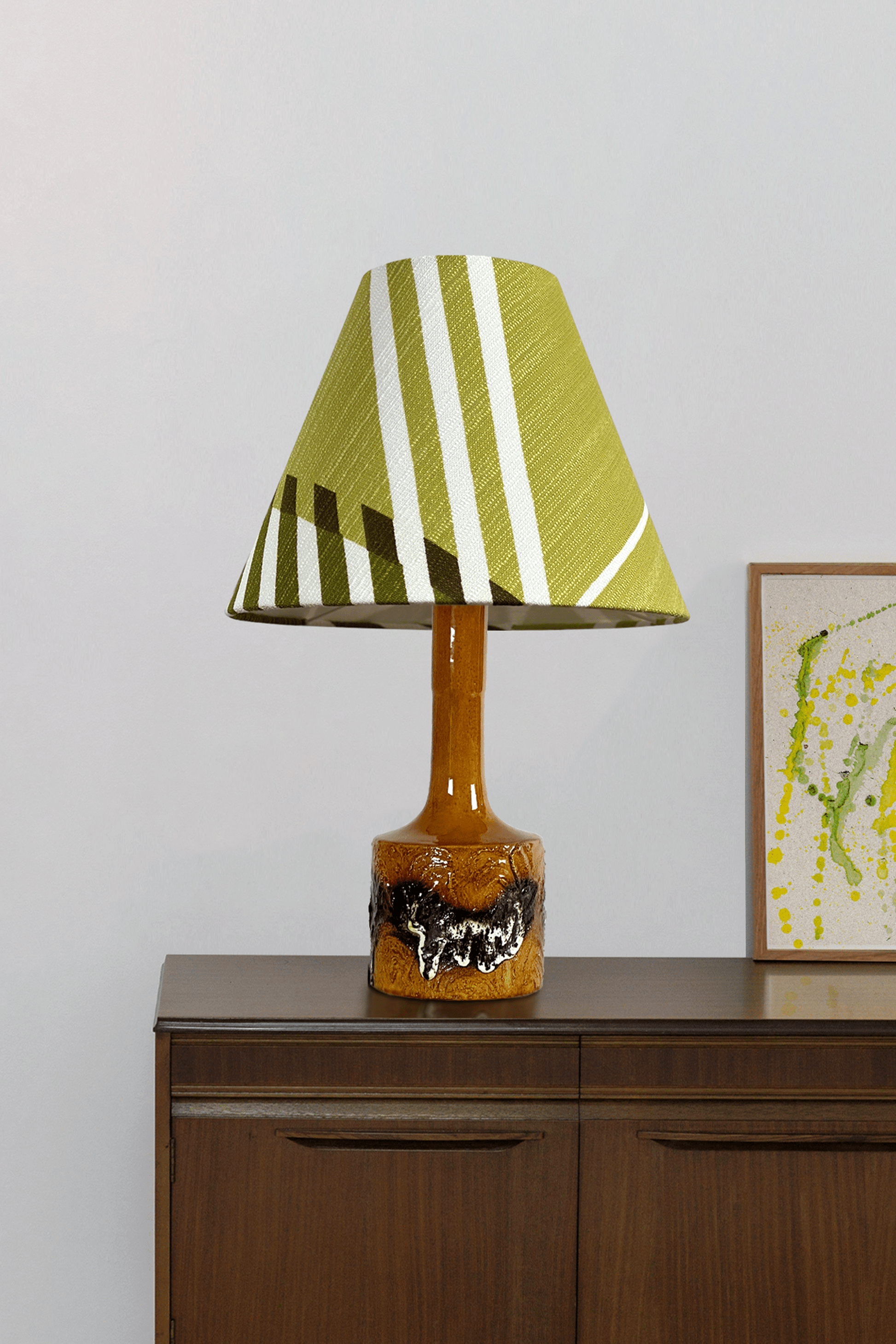 Sage Aura - Classic Empire Handmade Lampshade in Authentic 70s Fabric - Mid - Century Modern inspired handmade Lampshade by Retro Duo.