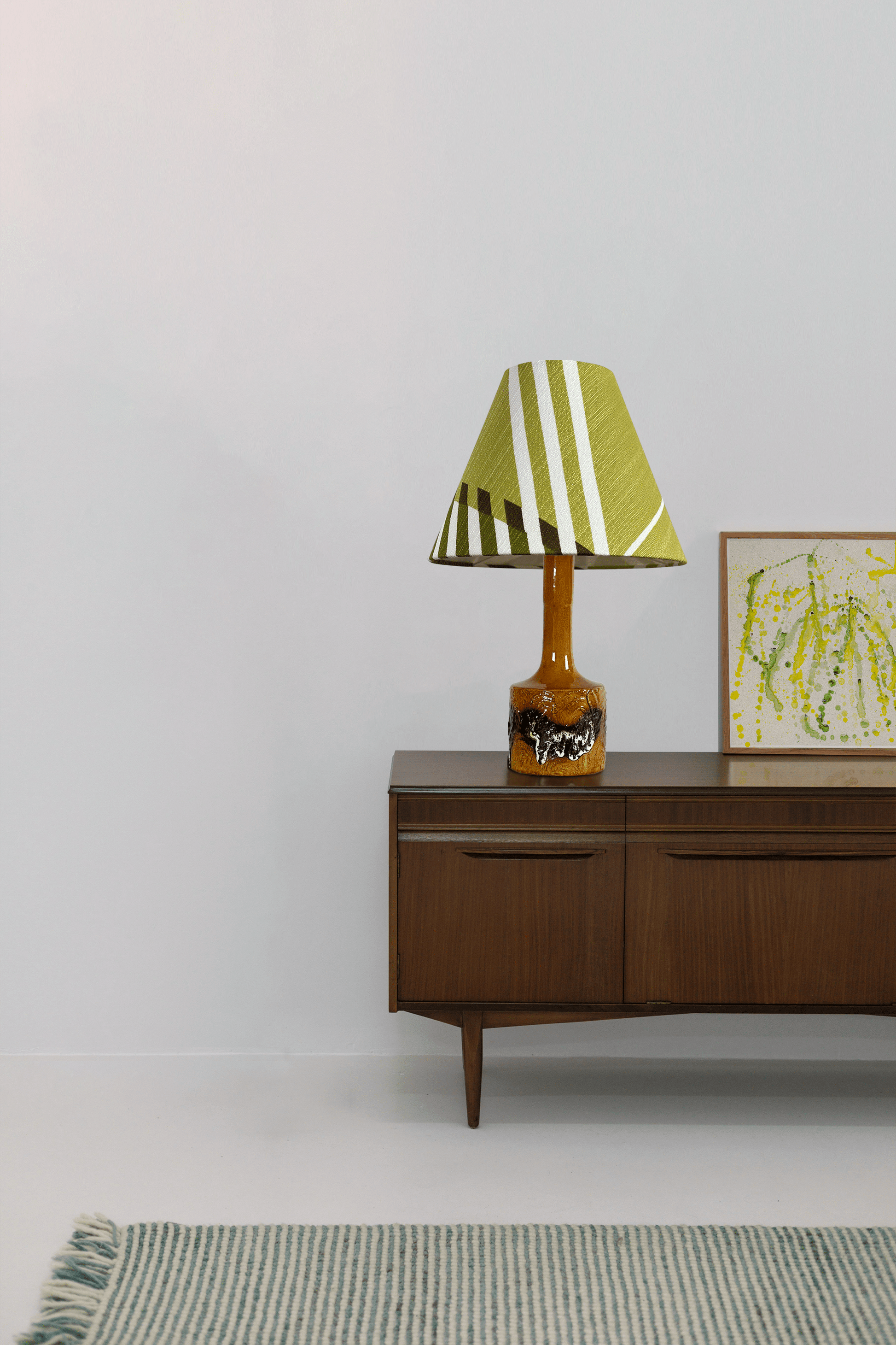 Sage Aura - Classic Empire Handmade Lampshade in Authentic 70s Fabric - Mid - Century Modern inspired handmade Lampshade by Retro Duo.