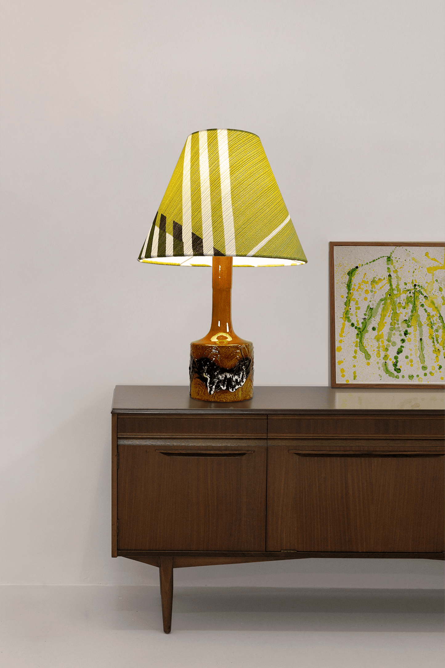 Sage Aura - Classic Empire Handmade Lampshade in Authentic 70s Fabric - Mid - Century Modern inspired handmade Lampshade by Retro Duo.