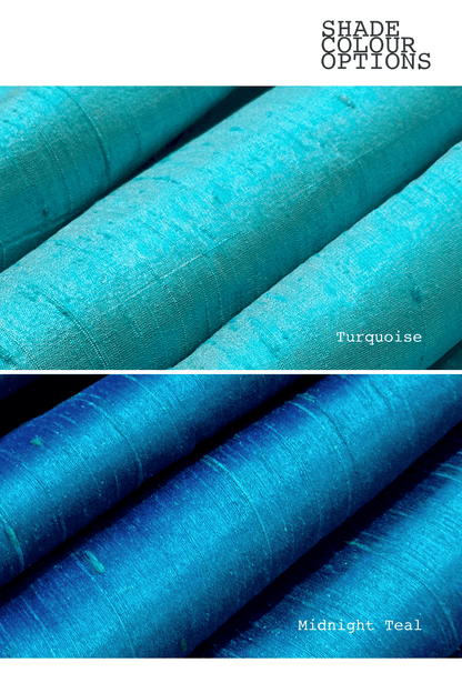 Raw Silk Fabric Swatches with option "Turquoise" & "Midnight Teal"