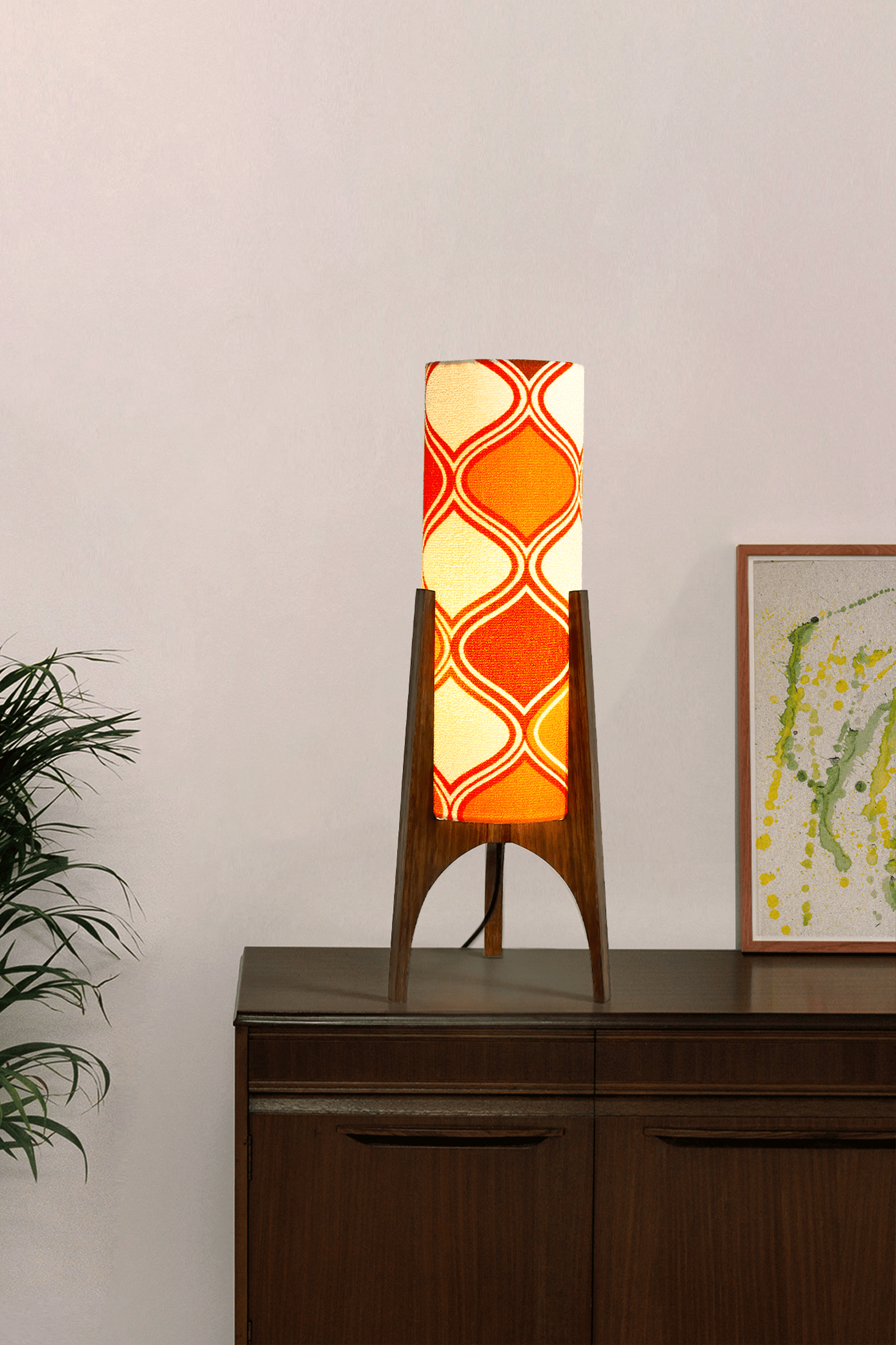Sunburst Citrus - Vintage Fabric | Archie Rocket Table Lamp - Mid - Century Modern inspired handmade Table Lamp by Retro Duo.
