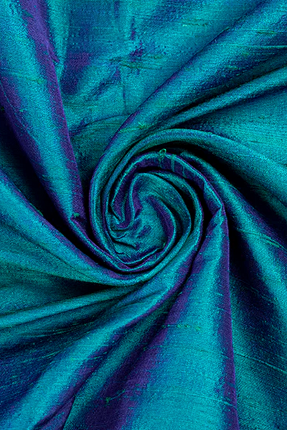 Close-up of Teal blue Raw Silk fabric