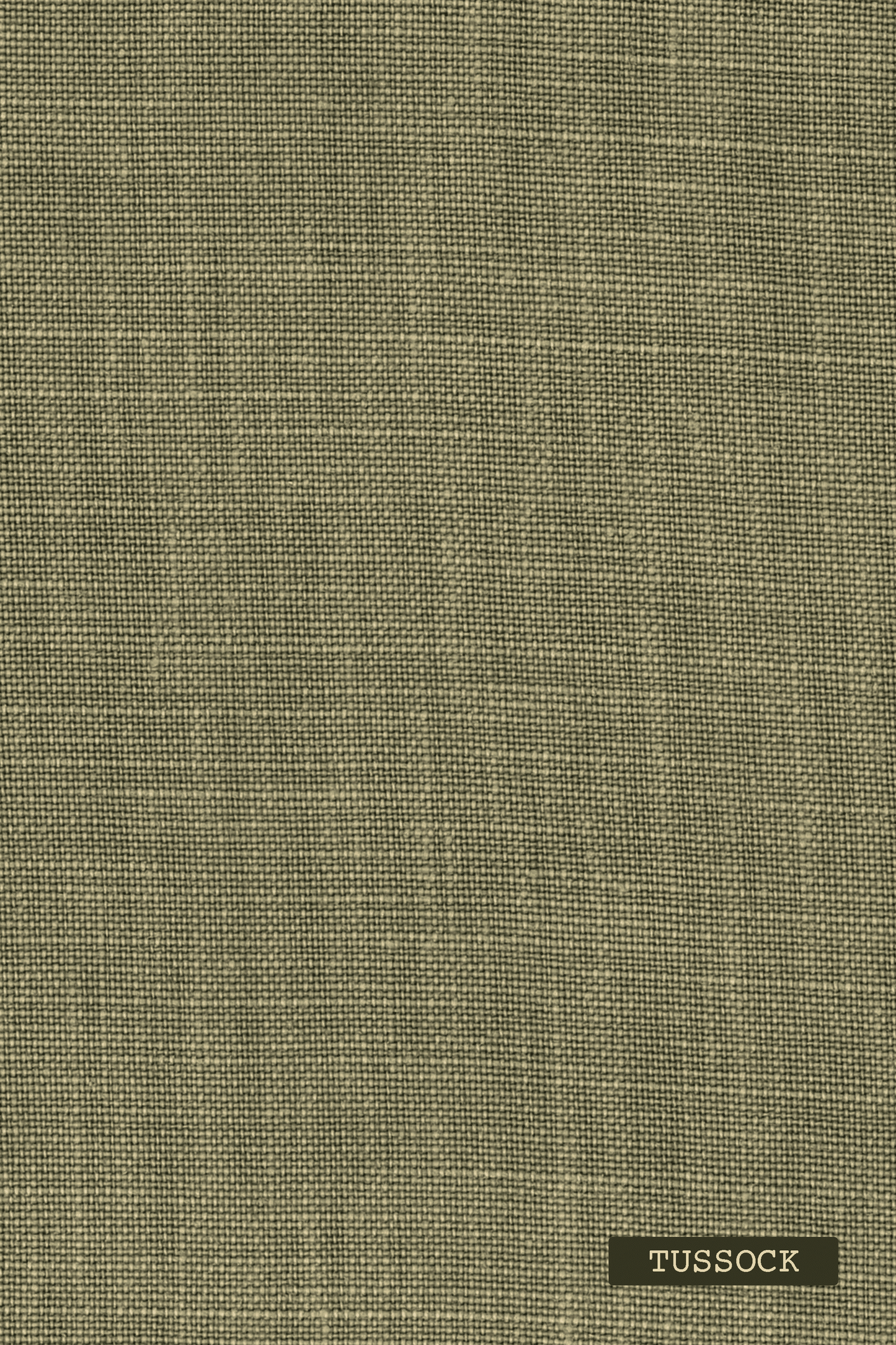Premium Linen textured green fabric with 'Tussock' label